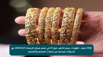3100 جنيه.. تطورات سعر الذهب عيار 21 في مصر صباح الأربعاء 27-8-2025 مع تحديثات ميدانية من محلات الصاغة والشعبة